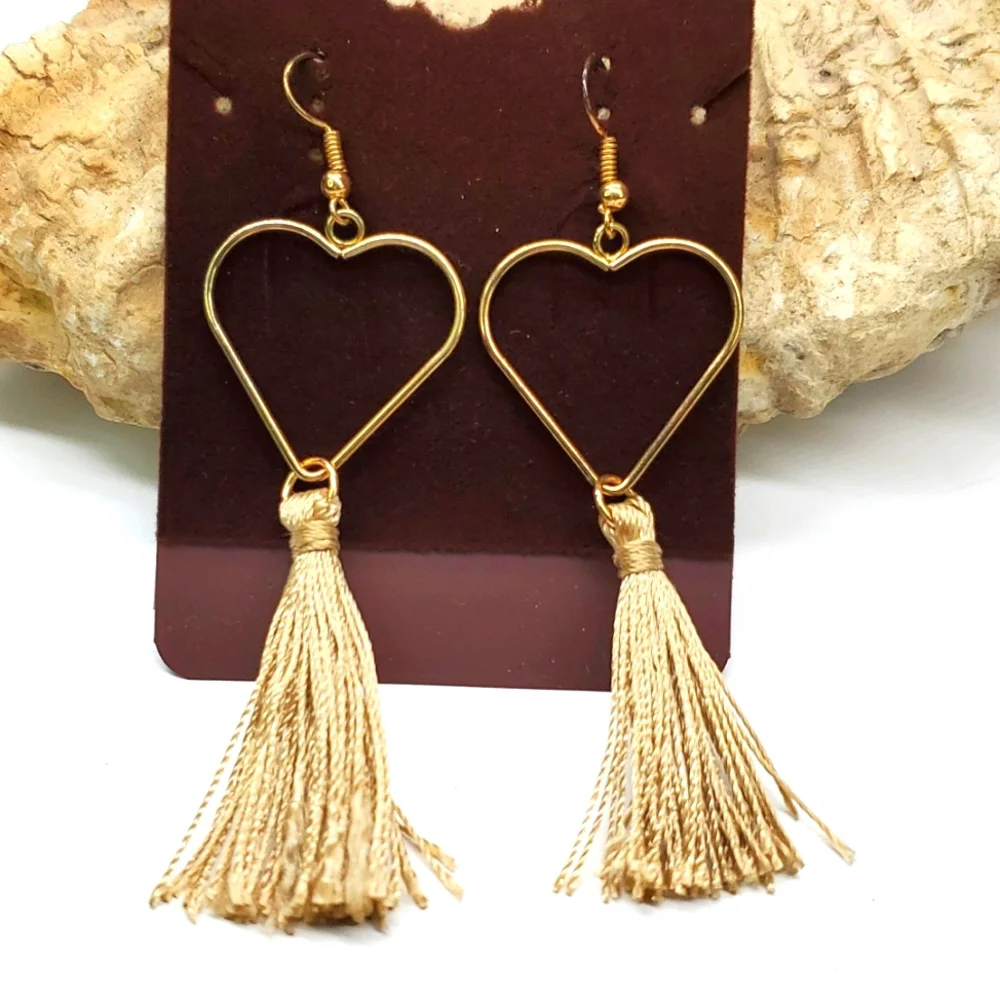 Boho Custom Bundle Heart Tassel Earrings and Heart Necklace